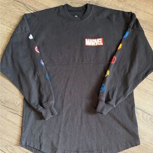 Marvel Logo Spirit Jersey Adult Size SM Black Red Comics Logo Disney Parks